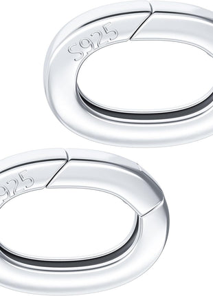 2pcs 925 Sterling Silver Oval Jewelry Clasps, Hypoallergenic Necklace Enhancer Shortener, Spring Bail Clasp Rings Connector Clips for Bracelet Anklet Jewelry Making
