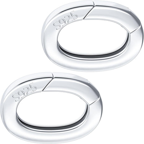 2pcs 925 Sterling Silver Oval Jewelry Clasps, Hypoallergenic Necklace Enhancer Shortener, Spring Bail Clasp Rings Connector Clips for Bracelet Anklet Jewelry Making