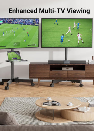 PERLESMITH Rolling TV Stand, Mobile TV Stand for 23-60 Inch LCD LED TVs, Tilt TV Stand Wheels Holds up to 88Lbs, Portable TV Stand for Bedroom with Shelf, Outdoor TV Stand Max VESA 400x400mm PSTVMC06