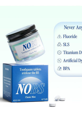 NOBS (No Bad Stuff) Toothpaste Tablets - Nano Hydroxyapatite, Fluoride & Plastic Free, Eco & Travel Friendly - Remineralize with NHA (1 Month)