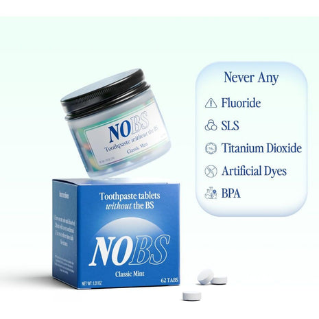 NOBS (No Bad Stuff) Toothpaste Tablets - Nano Hydroxyapatite, Fluoride & Plastic Free, Eco & Travel Friendly - Remineralize with NHA (1 Month)