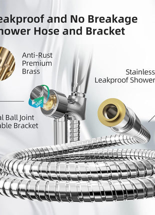 BESAQUO Shower Head,10 Functions High Pressure shower head with handheld, Built in Pause Mode & 2 Power Wash, Non Clogging Nozzles High Flow Hand Held Shower Head, Leakproof 6.5ft Hose&Metal Bracket