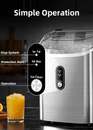 Antarctic Star Nugget Ice Maker Countertop with Soft Chewable Ice, Portable Sonic Ice Maker with Basket and Scoop, Removable Top Cover, Auto-Cleaning for Home/Party/RV/Camping (Stainless Steel Silver)
