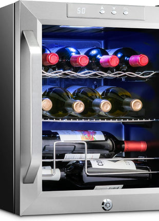 Ivation 12 Bottle Compressor Wine Cooler Refrigerator w/Lock | Large Freestanding Wine Cellar For Red, White, Champagne or Sparkling Wine | 41f-64f Digital Temperature Control Fridge Stainless Steel