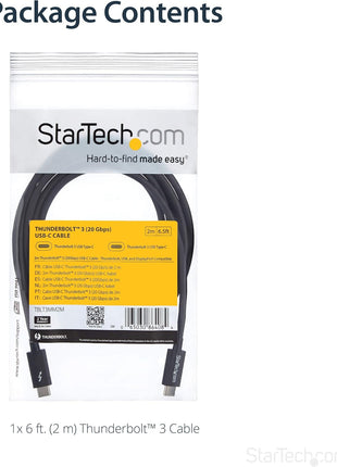 StarTech.com 2m (6.6ft) Passive Thunderbolt 3 Cable, 20Gbps, 100W PD, 4K Video, Thunderbolt Cable, Compatible with USB4/DP Alt Mode, Thunderbolt 4, USB 3.2/Type-C (TBLT3MM2M)