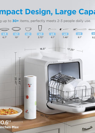 Midea Countertop Dishwasher with 1.59Gal Built-in Water Tank, 5+2 Programs | Portable Dishwasher, Auto-Open Door & Dual Drying, Energy-Saving and Odor Removal, Perfect for Apartments, Dorms& RVs, White