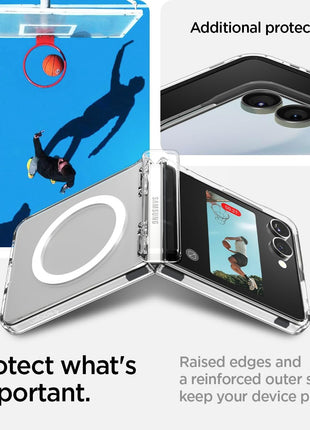 Spigen for Galaxy Z Flip 7 Case, Ultra Hybrid Pro MagFit [Hinge Protection] [Qi2.1 Certified/Magnet for Galaxy] - Clear White