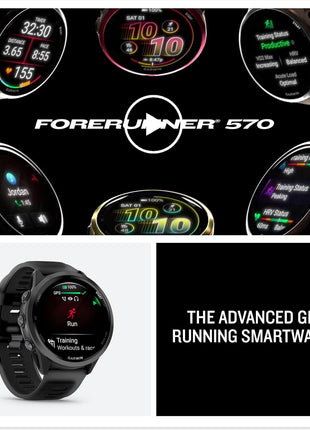Garmin® Forerunner® 570, 47mm, Advanced GPS Running and Triathlon Smartwatch, AMOLED Display, Training and Recovery Features, Slate Gray Aluminum with Translucent Black/Black Band