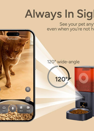 Automatic Cat Feeder with Camera: 6L Automatic Dog Feeder with 2-Way Audio Night Vision Dual Power Supply App Control 2.4G WiFi, Timed Auto Cat Food Dispenser with Stainless Steel Bowl (White)