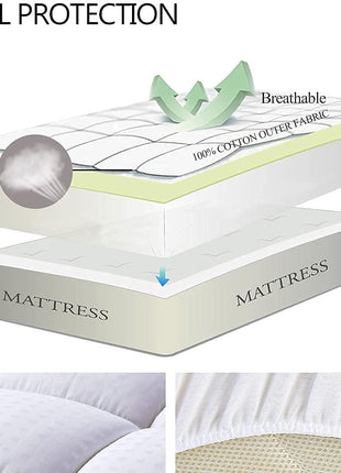 EASELAND Queen Size Mattress Pad Pillow Top Mattress Cover Quilted Fitted Mattress Protector Cotton Top Stretches up 8 21 inch Deep Pocket Cooling Mattress Topper (60x80 inch, White)