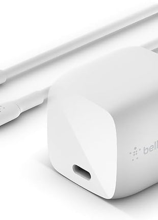 Belkin 30W GaN USB C Charger Block, Lightning Cable Included | Power Delivery GaN, iPhone Charger Fast Charging, Compatible with iPhone, iPad, and More