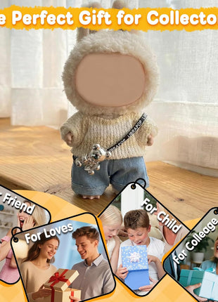 17cm Doll Clothes(NO Doll), Cute Dolls Outfit Accessories with Sweater + Denim Jeans + Pants, Small Kawaii Clothes Set for Dolls(Style 4)