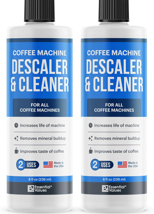 Essential Values Descaler, Universal Descaling Solution, Made in the USA for Delonghi, Keurig, Breville, Nespresso (4 Uses) Coffee Machine Cleaner for all Automatic Coffee Makers & Espresso Machines