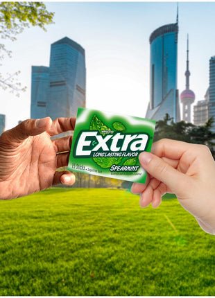 EXTRA Gum Spearmint Sugarfree Chewing Gum Bulk, 15 Count, 10 Pack | Long Lasting Mint Flavor for Fresh Breath, Individually Wrapped Packs for Sharing, Great for School, Work and Travel