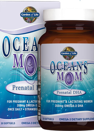 Garden of Life Oceans Mom Prenatal Fish Oil DHA, Omega 3 Supplement - Strawberry, 350mg Prenatal DHA Pregnancy Fish Oil Support for Mamas, Babys Brain & Eye Development, 30 Small Softgels