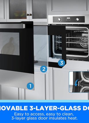 Midea 24" Single Electronic Wall Oven, 2.5 Cu. Ft.-Capacity, Built-in Oven with 8-in-1 Cooking Modes, Stainless Steel