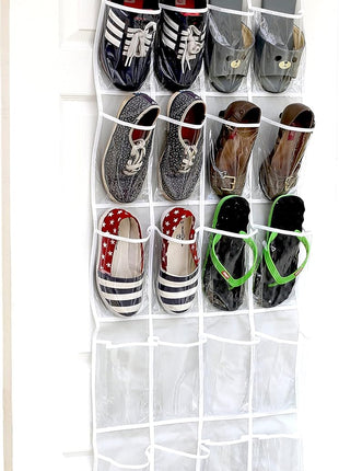 Simple Houseware 24 Pockets   Crystal Clear Over The Door Hanging Shoe Organizer, Gray (64'' x 19'')