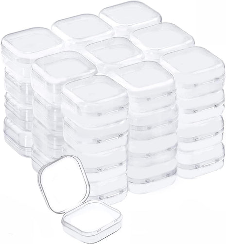 40-Pack Clear Square Plastic Storage Containers with Lids | Mini size 1.37 x 1.37 x 0.7 inches, empty, ideal for earplugs, pills, jewelry, hardware, and small craft items