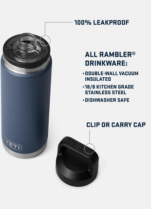 YETI Rambler 26 oz Bottle, Vacuum Insulated, Stainless Steel with Chug Cap, Black