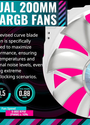 Cooler Master HAF 500 White High Airflow ATX Mid-Tower, Mesh Front Panel, Dual 200mm Customizable ARG Lighting Fans, Rotatable GPU Fan, USB 3.2 Gen 2 Type C and Tempered Glass (H500-WGNN-S00)