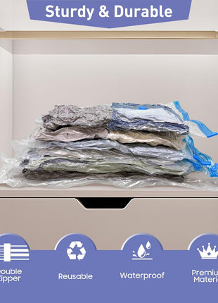 10 Pack Jumbo Vacuum Storage Bags with Hand Pump, 80% Storage Space Saving, Sturdy Leak-Free Space Saver Vacuum Seal Bags for Clothing, Vacuum Compression Bags for Travel Lugggage Blankets Comforters