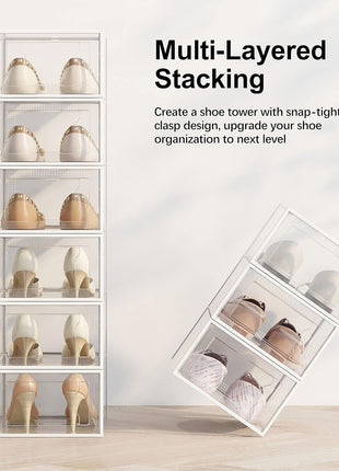 SEE SPRING 12 Pack Shoe Storage Box, Clear Plastic Stackable Shoe Organizer for Closet, Space Saving Foldable Shoe Rack Sneaker Container Bin Holder