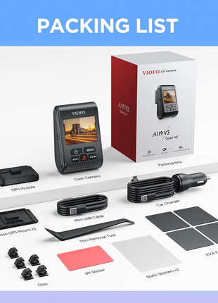 VIOFO Dash Cam A119 V3 2K 2560x1440P Quad HD+ 60FPS Front Car Dash Camera, 5MP STARVIS Sensor, 140-Degree Wide Angle, GPS Included, Buffered Parking Mode, True HDR, Motion Detection, Time Lapse