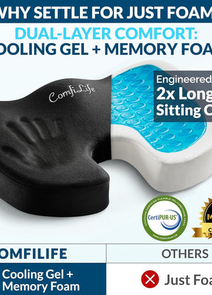 ComfiLife Premium Gel & Memory Foam Seat Cushion – Doctor Recommended Office Chair Cushion, Car Seat Cushion – Chair Cushions for Back & Sciatica Pain Relief – Seat Cushions for Office & Desk (Black)
