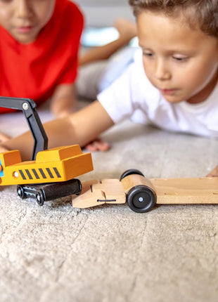 Melissa & Doug Trailer and Excavator Wooden Vehicle Set (3 pcs)
