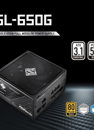 ASRock Steel Legend 650W Power Supply ATX 3.1 PCle iCOOL Full Modular 10 Years Warranty 135 mm FDB Fan SL-650G 80 Plus Gold Cybenetics Platinum Japanese Capacitor 5V Boost