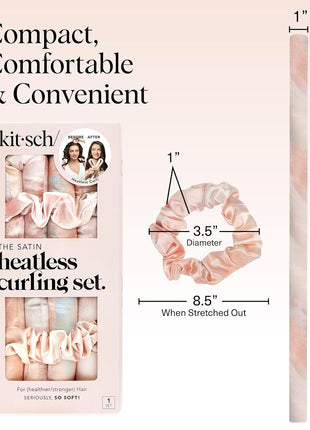 Kitsch Satin Heatless Curls Overnight Set - Sunset Tie Dye | No Heat Damage Overnight Curls | Comfortable Frizz Free Hair Curlers To Sleep In with 34" Hair Waver & 2 Satin Scrunchies
