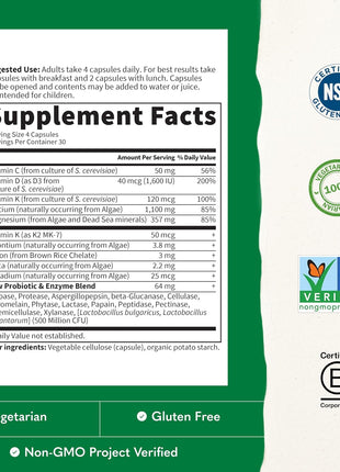 Garden of Life Raw Calcium Supplement for Women and Men - Vitamin Code Made from Whole Foods with Magnesium, K2, Vitamin D3 and Vitamin C plus Probiotics for Digestion, 120 Capsules