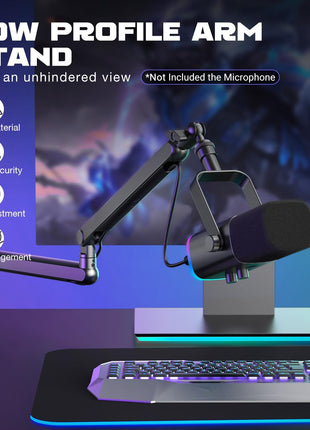 FIFINE Microphone Boom Arm, Low Profile Adjustable Stick Microphone Arm Stand with Desk Mount Clamp, Screw Adapter, Cable Management, for Podcast Streaming Gaming Studio-BM88