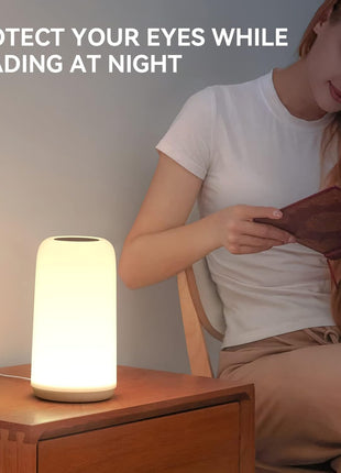 Touch Bedside Table Lamp, [Sleek Design & RGB Mode] 3 Way Dimmable Small Lamp for Bedroom, LED Lamp with Warm White Lights, Multi-Color Smart Nightstand Lamp for for Living Room Home Gifts