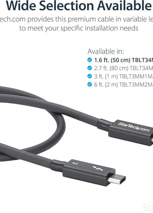 StarTech.com 50cm (1.6ft) Passive Thunderbolt 3 Cable, 40Gbps, 100W PD, 4K/5K Video, Thunderbolt Cable, Compatible with USB4/DP Alt Mode, Thunderbolt 4, USB 3.2/Type-C (TBLT34MM50CM)