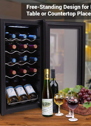 NutriChef Compressor Refrigerator White & Red Chiller Countertop Cooler-Freestanding Compact Mini Wine 15 Bottle Capacity, Digital, Glass Door, Black, Quiet Operation Fridge Touch Temperature Control