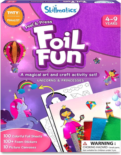 Skillmatics Foil Fun Unicorns & Princesses, Foil Art & Craft, Gift for Kids | Travel Toys, 100+ Stickers, Fine Motor Skills, DIY Mess-Free Art, Screen-Free, Gifts for Kids Ages 4, 5, 6, 7, 8, 9