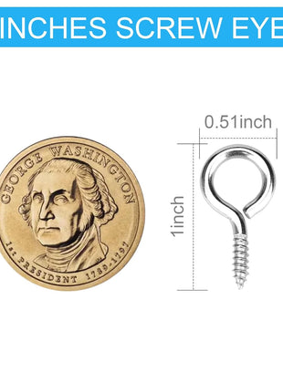 Aovchei Eye Screws, 50Pcs 1 inches 304 Heavy Duty Stainless Steel Screw Hooks, Self Tapping Eye Bolts, Indoor & Outdoor for Hanging Artwork