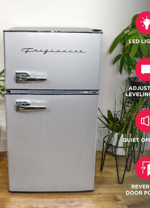 Frigidaire EFR3A1 Compact Small Top-Freezer Refrigerator, Stainless Steel Mini Bar Fridge, Platinum Series-21.26" D x 17.83" W x 33.5" H, 3.2 cu ft Double Door