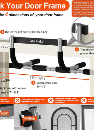 Ally Peaks Pull Up Bar for Doorway | Thickened Steel Max Limit 440 lbs Upper Body Fitness Workout Bar| Multi-Grip Strength for Doorway | Indoor Chin-Up Bar Fitness Trainer for Home Gym Portable