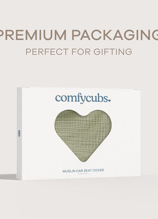 Comfy Cubs Baby Car Seat Cover - Soft, Breathable Bamboo Rayon and Muslin Cotton Blend - Lightweight Canopy for Sun, Bug, and Comfort Protection - Large Size Infant Seat Cover in Sage Design