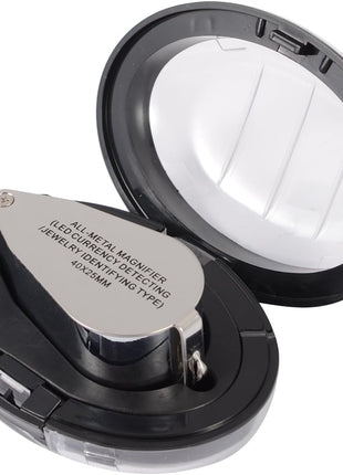 40X Full Metal Illuminated Jewelry Loop Magnifier, XYK Pocket Folding Magnifying Glass Jewelers Eye Loupe with LED(LED Currency Detecting/Jewelry Identifying)