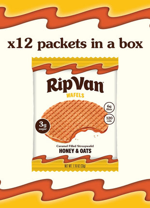 Rip Van Wafels Honey and Oats Stroopwafels, Healthy Snacks, Non-GMO, Keto Friendly, Office Snacks, Low Sugar (3g), Low Calorie, 12 Pack