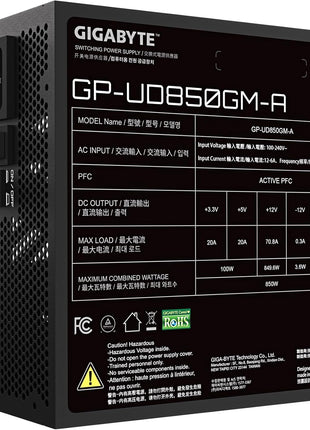 GIGABYTE 850W PSU - 80 Plus Gold Certified - Fully Modular Power Supply (GP-UD850GM-A)