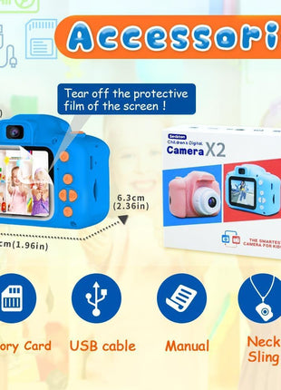 Seckton Upgrade Kids Selfie Camera, Christmas Birthday Gifts for Boys Age 3-9, HD Digital Video Cameras for Toddler, Portable Toy for 3 4 5 6 7 8 Year Old Boy with SD Card-Navy Blue