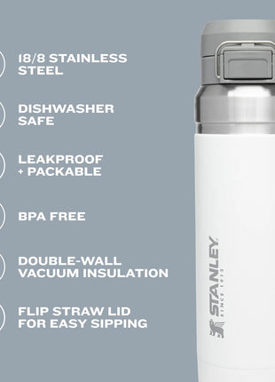 Stanley Quick Flip GO Water Bottle 24 oz | Push Button Lid | Leakproof and Packable for Travel and Sports | Insulated Stainless Steel | BPA-Free | Azure