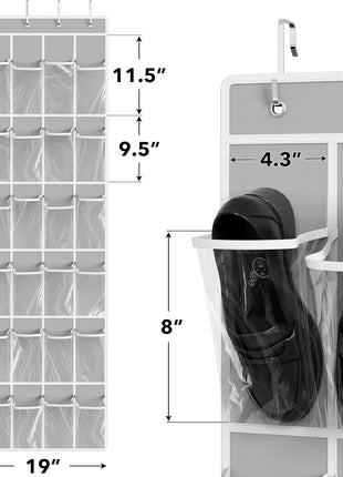 Simple Houseware 24 Pockets   Crystal Clear Over The Door Hanging Shoe Organizer, Gray (64'' x 19'')