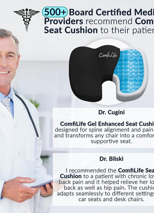 ComfiLife Premium Gel & Memory Foam Seat Cushion – Doctor Recommended Office Chair Cushion, Car Seat Cushion – Chair Cushions for Back & Sciatica Pain Relief – Seat Cushions for Office & Desk (Black)