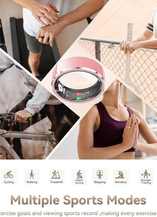 Smart Ring for Women, Fitness & Activity Tracker with Blood Pressure/Heart Rate Monitor, Sleep Tracker, Step Counter, IP68 Waterproof Ring for iOS & Android, Fast Charge, No Subscription (Pink,Size9)