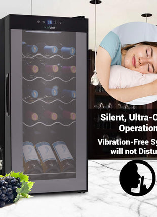 NutriChef Compressor Refrigerator White & Red Chiller Countertop Cooler-Freestanding Compact Mini Wine 15 Bottle Capacity, Digital, Glass Door, Black, Quiet Operation Fridge Touch Temperature Control